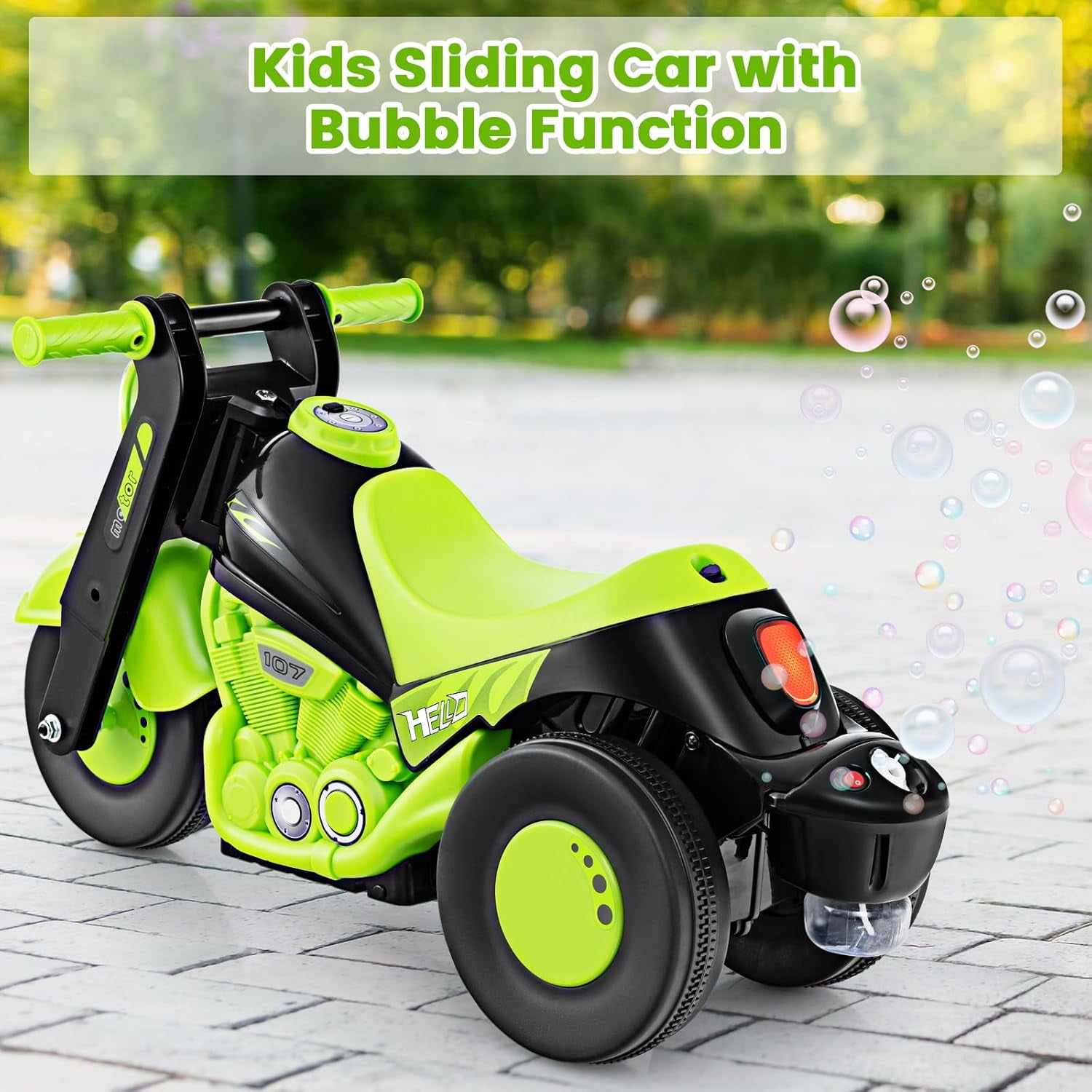 OLAKIDS Ride on Push Car, Foot-to-Floor Sliding Car for Toddlers Kids Motorcycle with Bubble Maker, Music, 3 Wheels Ride on Toys Gift for Boys Girls Aged 3-5 Years