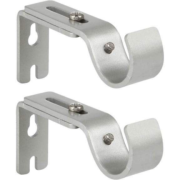 Deally Heavy Duty Adjustable Curtain Rod Brackets for 1 Inch Rods Silver Curtain Hardware Mounting Brackets Set of 2