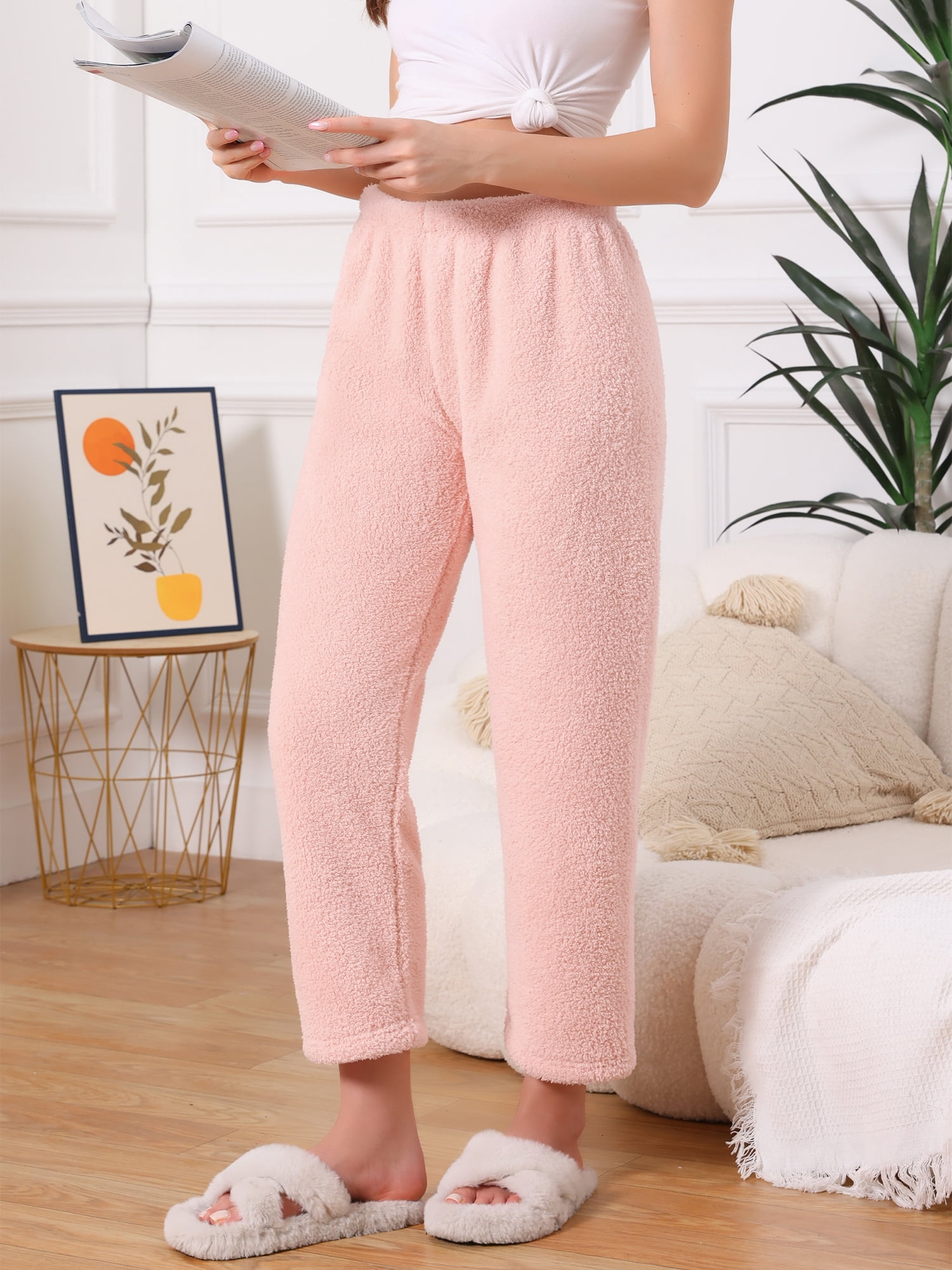 DARING DIVA Women's Fleece Fuzzy Elastic Waistband Lounge Pants XS Pink