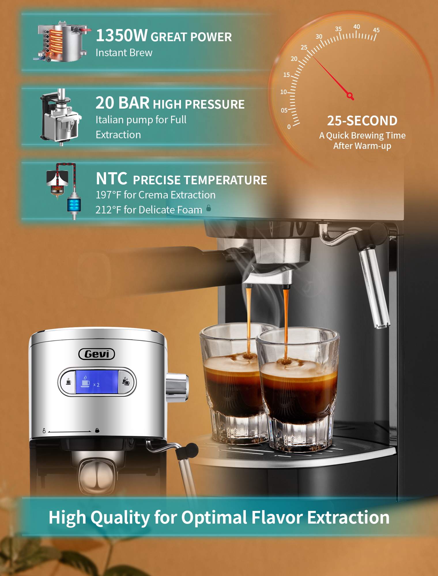 Gevi Espresso Machines 20 Bar Fast Heating Automatic Coffee Machine with  Milk Frother Steam Wand