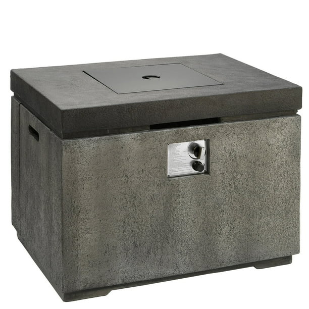 25" H x 24" W Stone Propane Outdoor Fire Pit Table with Lid, Exterior