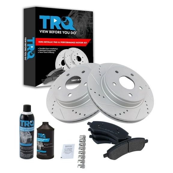 TRQ Brake Rotor & Metallic Pad Front Kit w/Chemicals for Ram Dodge BKA16143 Fits select: 2013-2018 RAM 1500, 2006-2012 DODGE RAM 1500