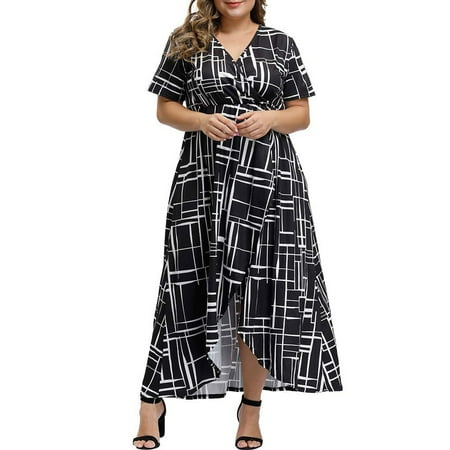 

cllios Fashion Women Plus Size Maxi Dresses Printing V-Neck Summer Casual Flowy Long Dress for Women 2022