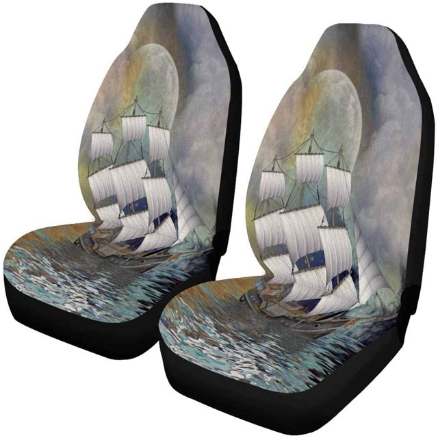 ABPHQTO Juego de 2 fundas para asientos de coche, barco pirata antiguo en paisaje de fantasía, Protector Universal para asientos delanteros de coche, apto para coche, SUV, sedán, camión