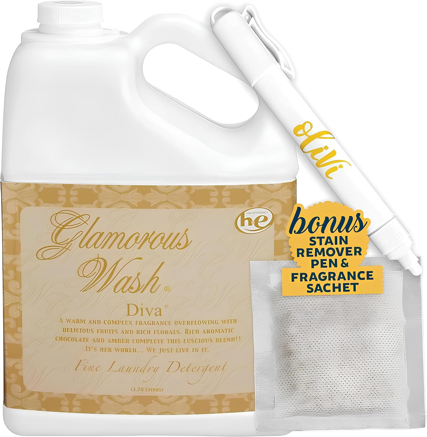 Tyler – Diva Scent – Glamorous Wash – Liquid Laundry Detergent – 128 fl oz, 48 Loads – with Stain Remover Pen & Scent Sachet