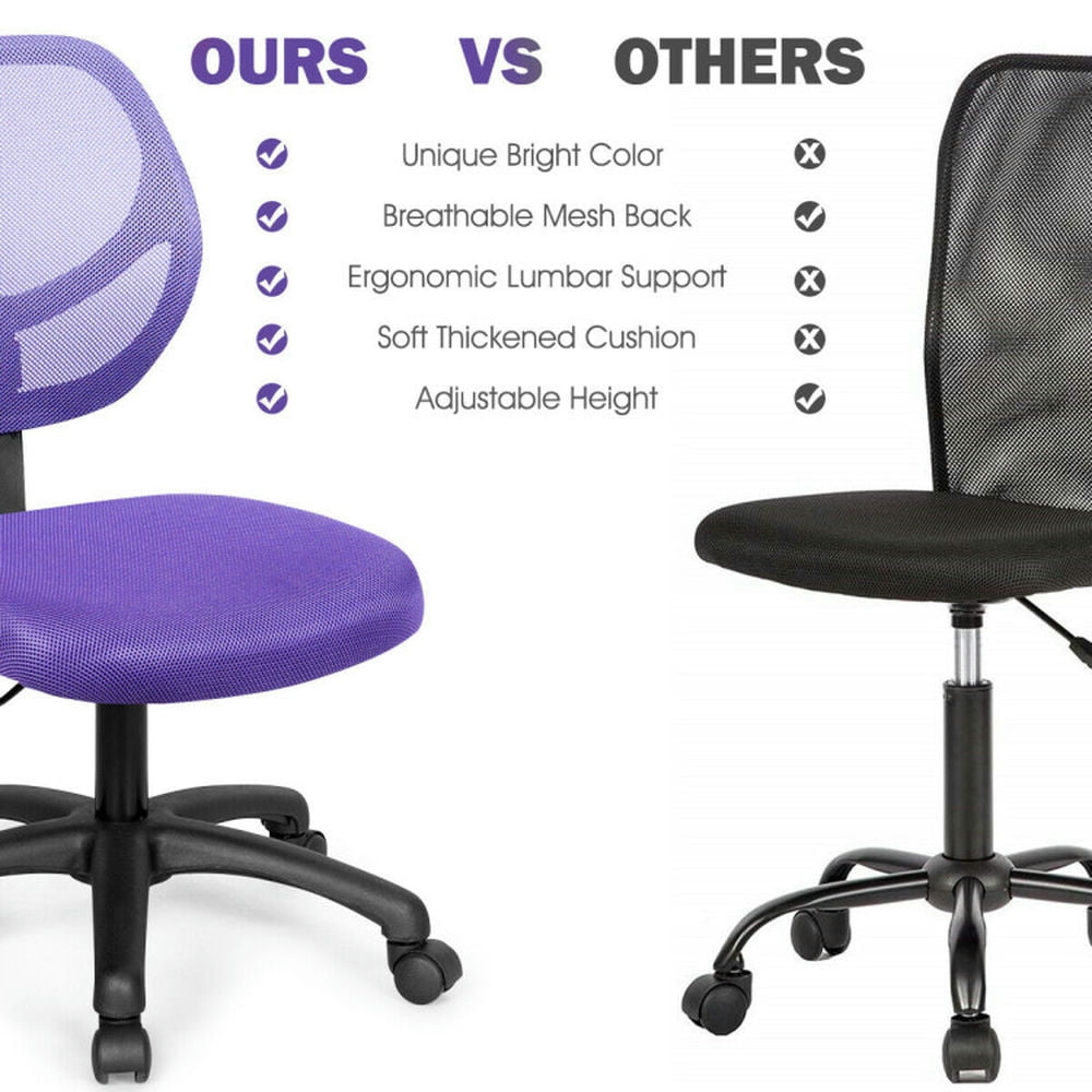 Demi Bonn Low-back Computer Task Chair with Adjustable Height and Swivel Casters, Rolling Work Computer Desk Chair, Purple