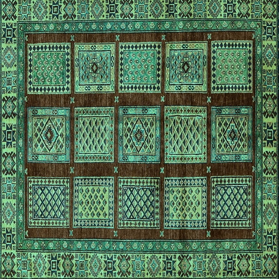 Ahgly Company Machine Washable Indoor Square Abstract Turquoise Blue Modern Area Rugs, 8' Square