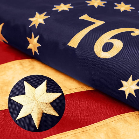 G128 Heavy Duty Flag, 6x10ft, Embroidered Bennington 76 Tea-Stained Historical Flag, Grommets