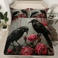 thumbnail image 2 of Homewish Black Crow Twin Sheet Sets 3pcs for Female Men Adults,Pink Floral Rose Twin Fitted Sheet Microfiber,Retro Gothic Style Breathable Flat Sheet,Lightweight Room Decor, 2 of 7