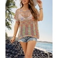 thumbnail image 3 of Beach Cover Up for Women Mesh Hollow Out Swimsuit Cover Up Short Sleeve Swimwear Pullover Crochet Tops Shermie, 3 of 6