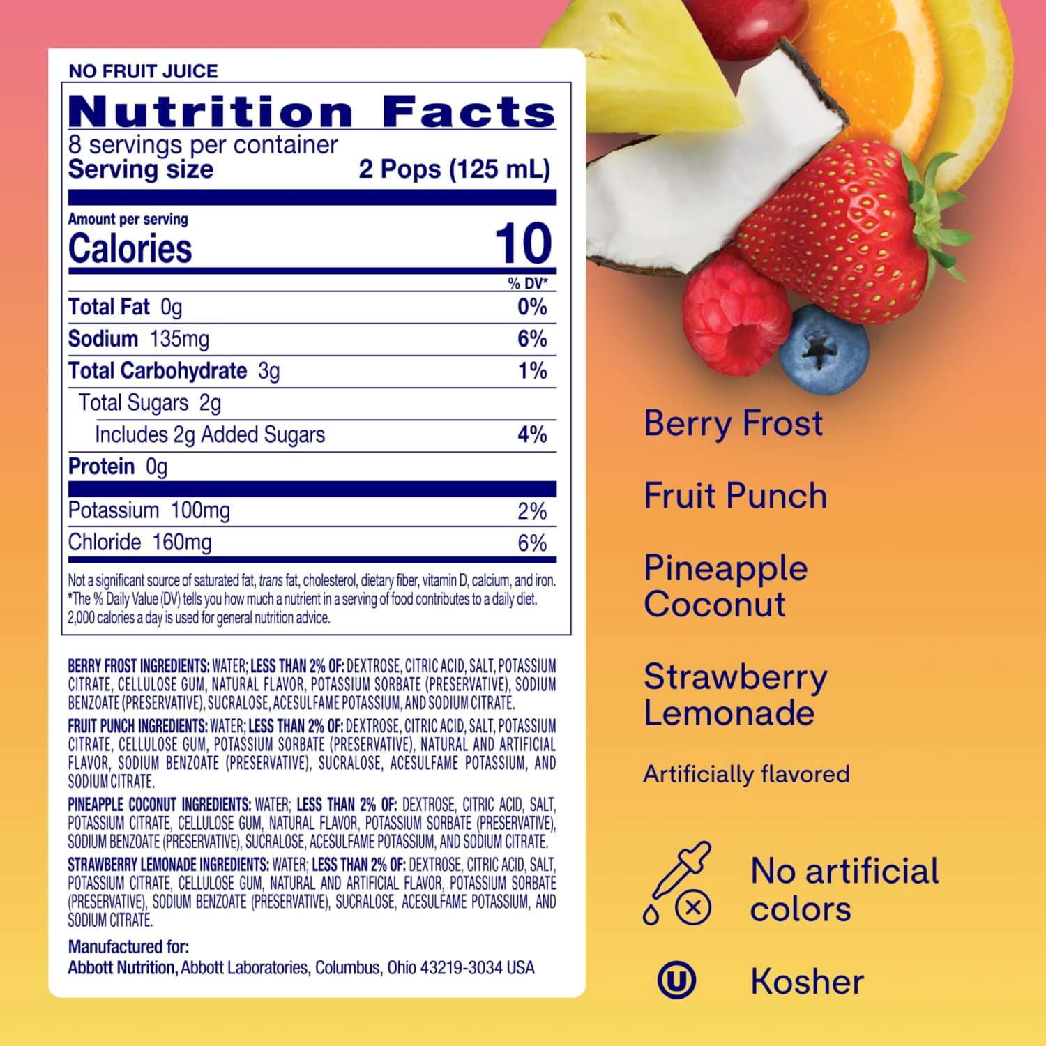 Pedialyte Electrolyte Solution Freezer Pops, Variety Pack, Pack of 16
