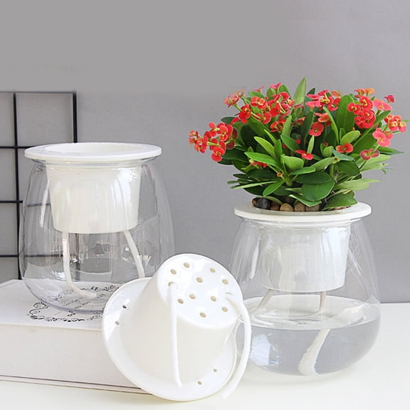 Self Watering Pot for Indoor Plants, Clear Flowers Pot Planter with Deep Reservoir for Spider Plant, Orchid, African Violet, 4.33x5.12"