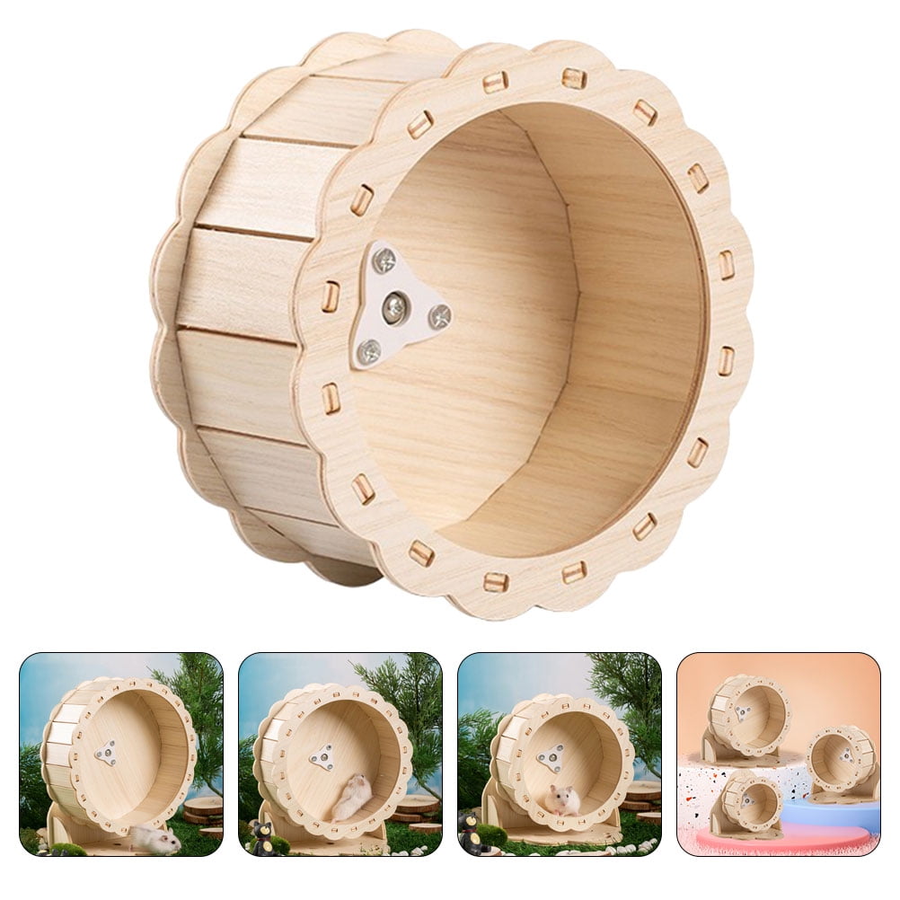 HOOWIFFY Wooden Sunflower Quiet Hamster Wheel 13cm Indoor Pet Exercise Piece