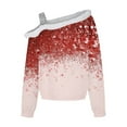 thumbnail image 5 of IROINNID Blouse for Women One-Shoulder Sexy Christmas Printed Plush Long Sleeve Pullover Casual Trendy Tops Deals,Red, 5 of 5