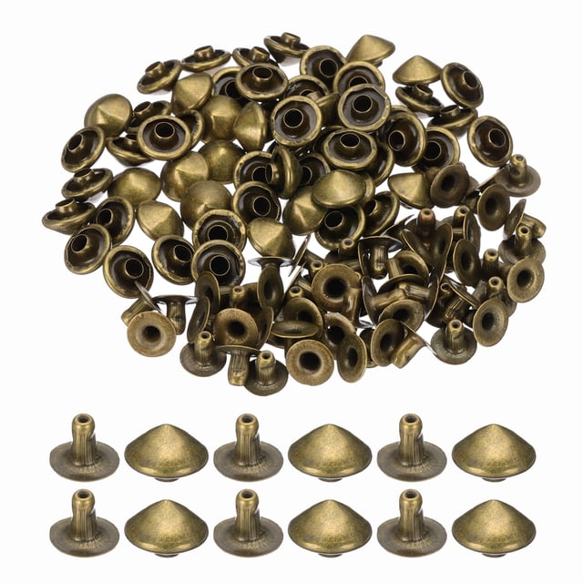Uxcell Rivets à Pointes 9mm, 100 Ensembles de Rivets Carrés Rapides Décoration en Cuir pour Clous Rock Ceintures Sacs Chaussures, Ton Bronze