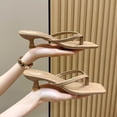thumbnail image 6 of IEMIEMIEM Women's Kitten Heels Flip Flops Heeled Thong Sandals Square Open Toe with 2 Inch Low Heel Khaki 8.5 Wide, 6 of 7