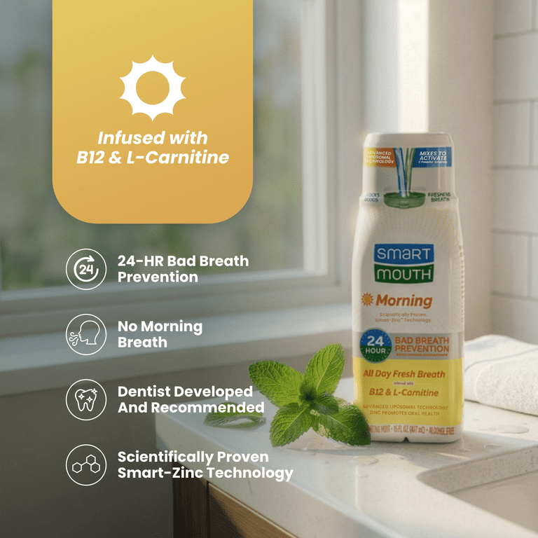 l carnitine bad breath SmartMouth Advanced Liposomal Morning Mouthwash, Zinc Activated Dual-Solution, All-Day Fresh Breath, Invigorating Mint, Adult, 16 fl oz L-Carnitine | Body Energy L-Carnitine 3000 mg Ampulla Selection:100 Vegan Capsules