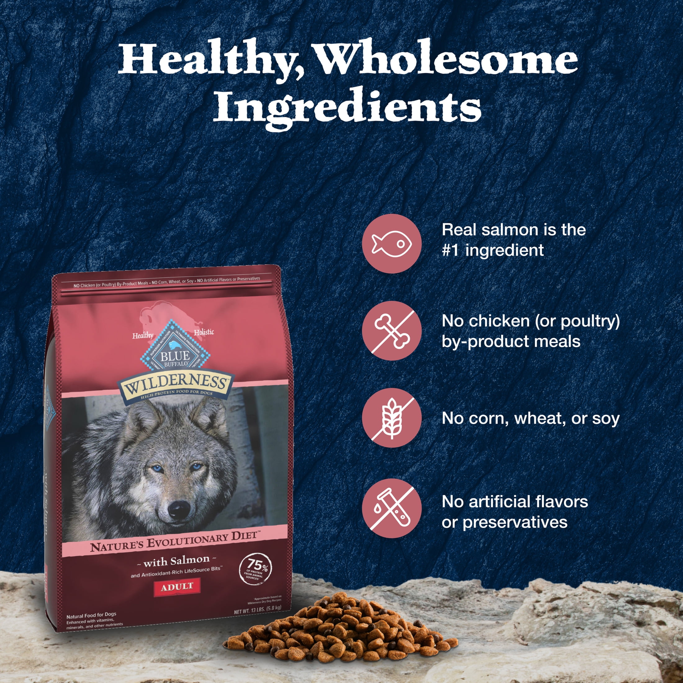 Blue Buffalo Wilderness Natural High-Protein Adult Dog Dry Food, Salmon Recipe, 28-lb Bag