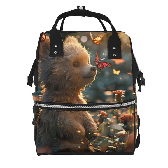 Fuzoiu Sunshine Butterfly Flower Bear Print Diaper Bag Backpack,Baby Essentials Travel Tote,Multi function Waterproof Diaper Bag, Travel Essentials Baby Bag - Unisex
