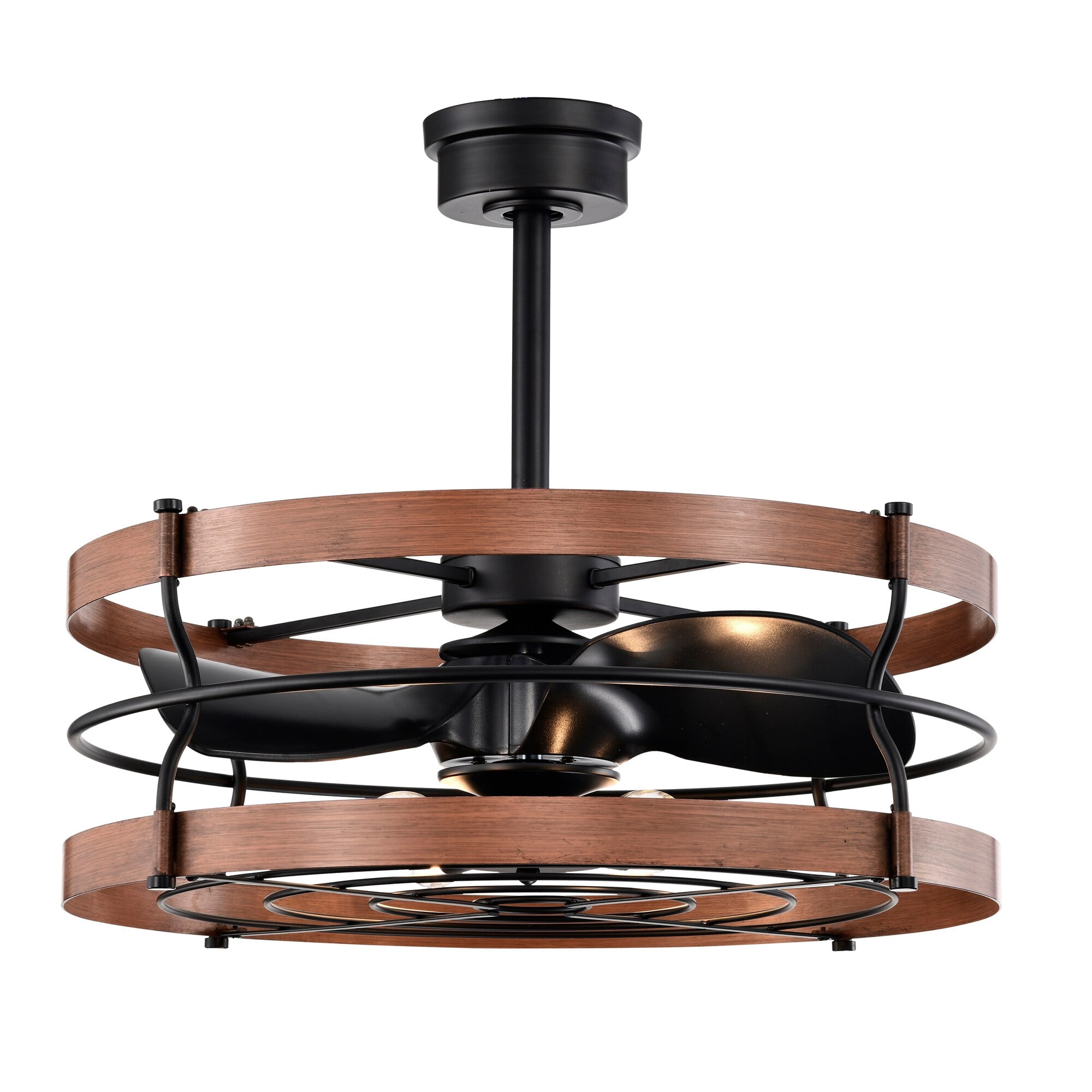 Isla 26 in. 6-Light Indoor Matte Black and Brown Faux Wood Grain Finish Ceiling Fan with Light Kit