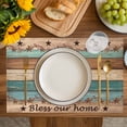thumbnail image 4 of Western Texas Star Retro Placemats Set of 12, Country Farmhouse Teal Brown Wood Grain Placemats for Dining Table, Place Mats for Kitchen Tabletop, Waterproof Wipeable Dining Table Mats Set, 4 of 9