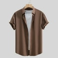 thumbnail image 2 of Lovskoo Mens Button Down Short Sleeve Shirt Collared Shirt Formal Solid Color Print Shirt Blouse Brown, 2 of 5