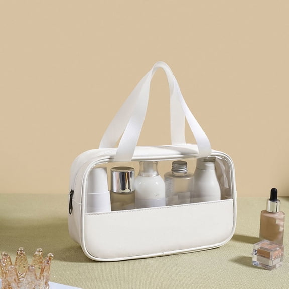 Cosmetic Bag White Pack Travel Wash Bags for Women Small Makeup Zipper Portable Toiletry Storage Solution for Travelling Girls