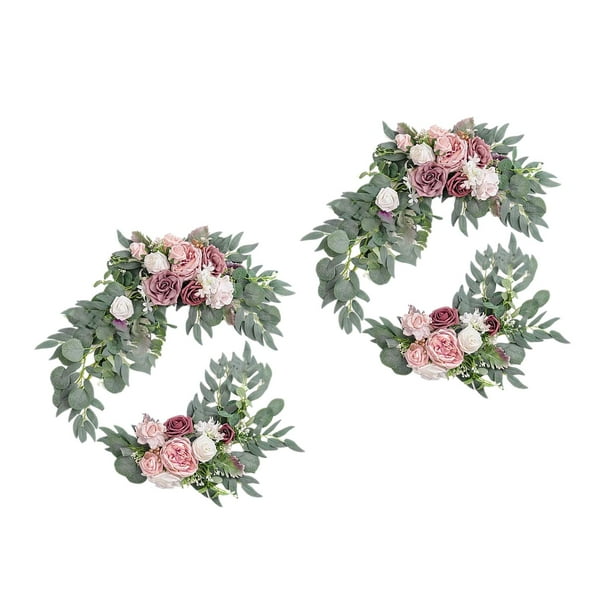 Guirnalda de flores artificiales para centro de mesa, decoración de pared, coche de boda o mesa 2 rosa púrpura