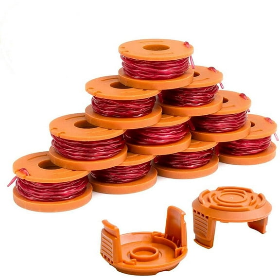 WA0010 Weed Eater String Replacement for Worx WG180, WG163 Trimmers, 10ft 0.065 inch Trimmer Line Spool for Worx Select Electric String Trimmers (10 Spools, 2 Caps)