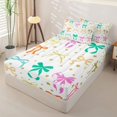 thumbnail image 2 of Erosebridal Colorful Bows Ribbon Zipper Queen Comforter Set with Fitted Sheet and 2 Pillowcases,Gold Stars Print Zipper Bedding Set For Girls,Colorful Stars Reversible,4-Piece, 2 of 7