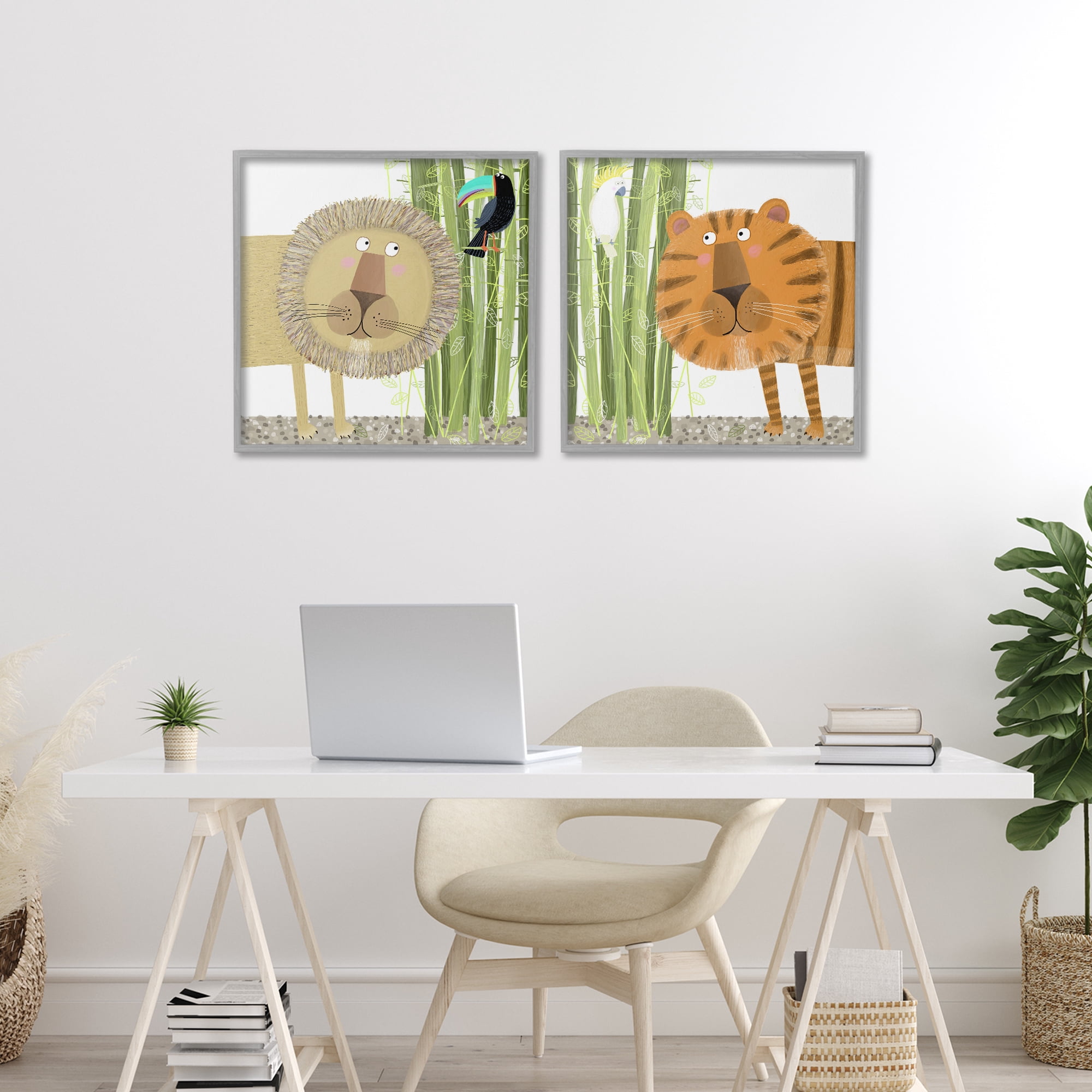 Stupell Industries Bamboo Trees & Animals 2 Piece Gray Framed Giclee Art Set, design by Carla Daly