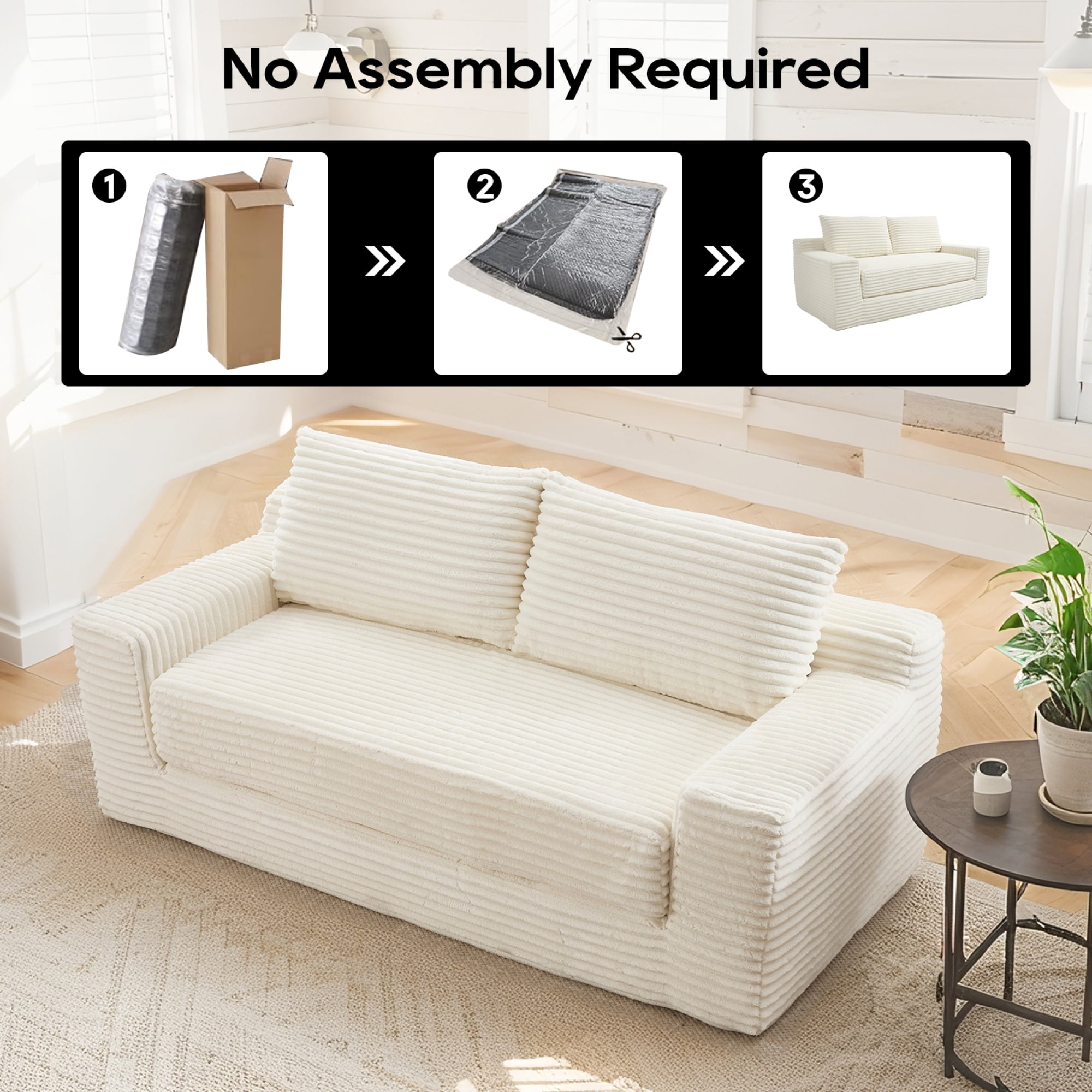 Leumius 70" Corduroy Loveseat Sofa,Pull Out Sleeper Sofa Bed,2-in-1Convertible Sofa Bed with Memory Foam & Steel Frame,No Assembly,Compact Couch for Small Spaces,Apartments,Beige