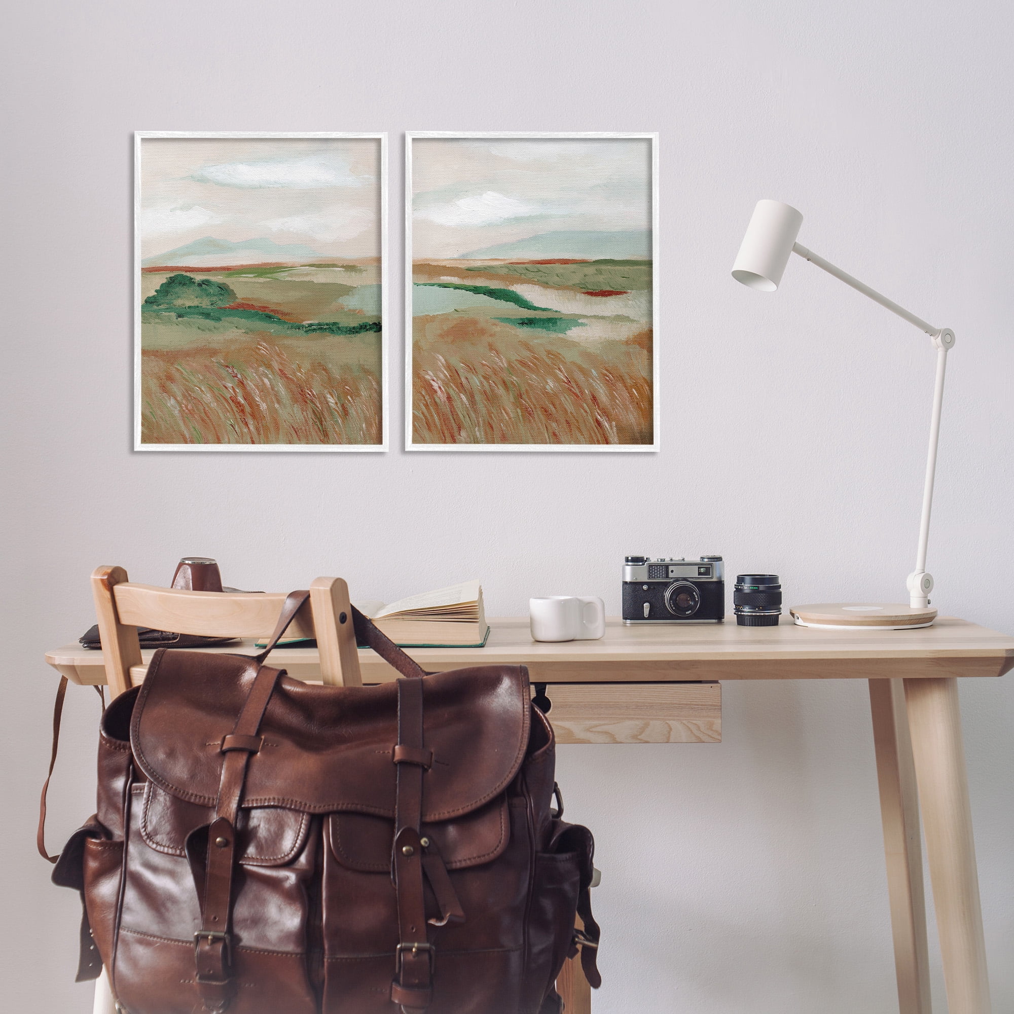Stupell Industries Windblown Reeds Landscape Landscape Painting White Framed Art Print Wall Art, 16 x 20, Set of 2