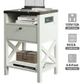 thumbnail image 4 of PetFurnishn Nightstand with Charging Station, Modern End Table with Drawer, Bedside Table with Open Storage, Vintage White/Espresso, 4 of 9