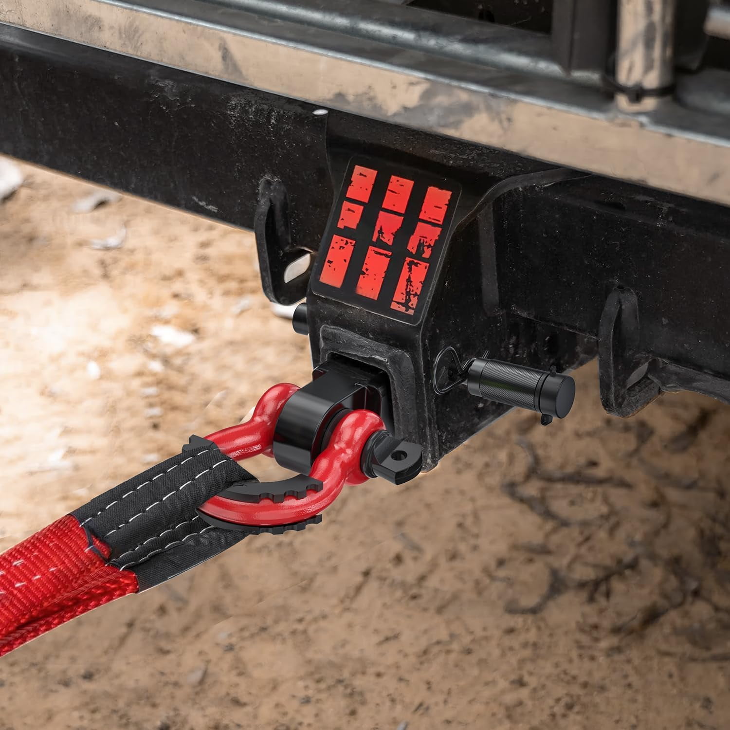 Nilight Anti Theft Shackle Hitch Receiver 2 Inch D Ring Recovery Hitch with 5/8" Hitch Lock Pin 3/4" Shackle 45000 LBs Breaking Strength Heavy Duty Towing Kit Red Black