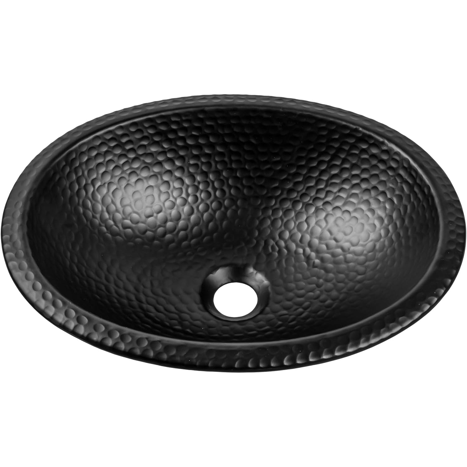17-Inch Oval Drop In Bathroom Sink, Top Mount Hand Hammered Matte Black Vanity Sinks for Countertop, Powder Room, Guest Bath or Restroom, Drop in Sinks for Bathrooms