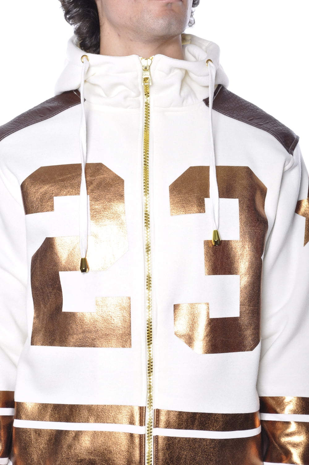 Faux Leather 23 Shine Metallic Plus Size Urban Fleece Hip Hop Mens Fashion Hoody