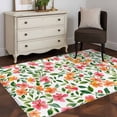thumbnail image 4 of Spring Floral Area&nbsp;Rug 4x6ft Watercolor Orange Pink Flowers Green Leaves Farmhouse Non-Slip&nbsp;Washable Square&nbsp;Rugs Soft Felt Indoor Floor Mat for Bedroom Kitchen Living Room Bathroom, 4 of 9
