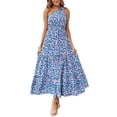 thumbnail image 1 of Vestido Maxi Floral Azul PRETTYGARDEN para Mujer con Nudo y Hombro Descubierto Talla M, 1 of 8