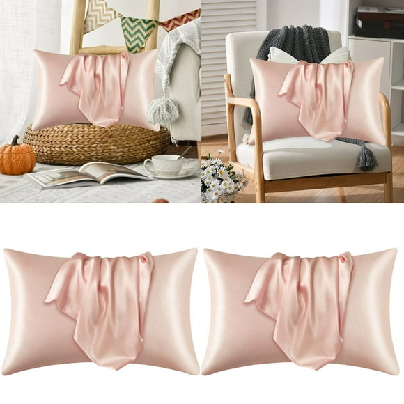 Blissy Silk Pillow Cases Pure Color Silk Like Pillowcase Envelope Pillow 2PC (50×66cm) Fabric Comfortable and Beautiful(Pink)