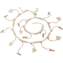 1 Pc Hanging Photo Display with 9 Clips Rustic Wooden Bead Garland Boho Style Collage Picture Frame