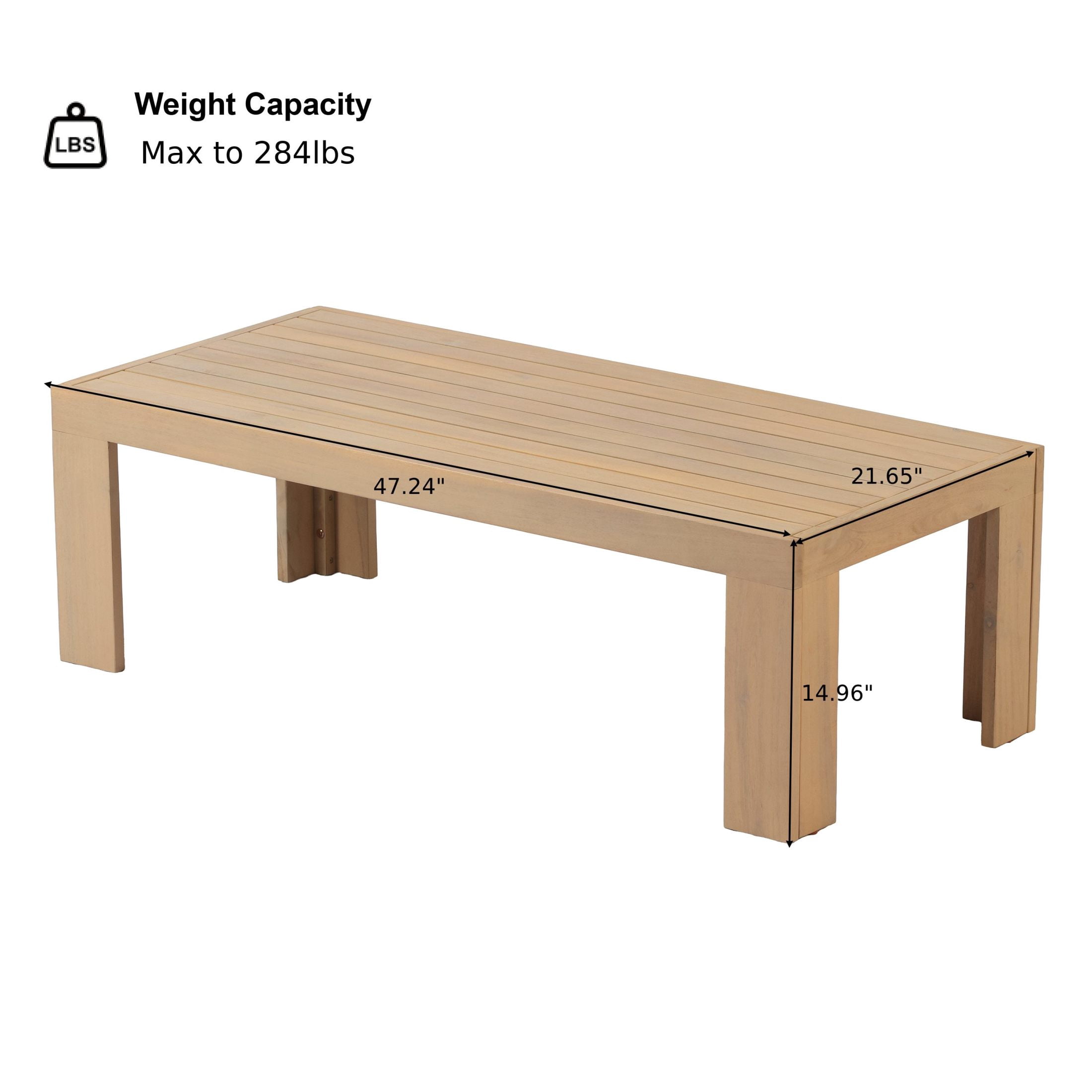 Christopher Knight Home 47" Outdoor Acacia Wood Rectangular Coffee Table with Slatted Top, Light Teak