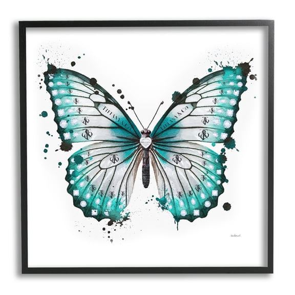 Stupell Industries Blue Glam Butterfly Animals & Insects Painting Black Framed Art Print Wall Art, 12 x 12