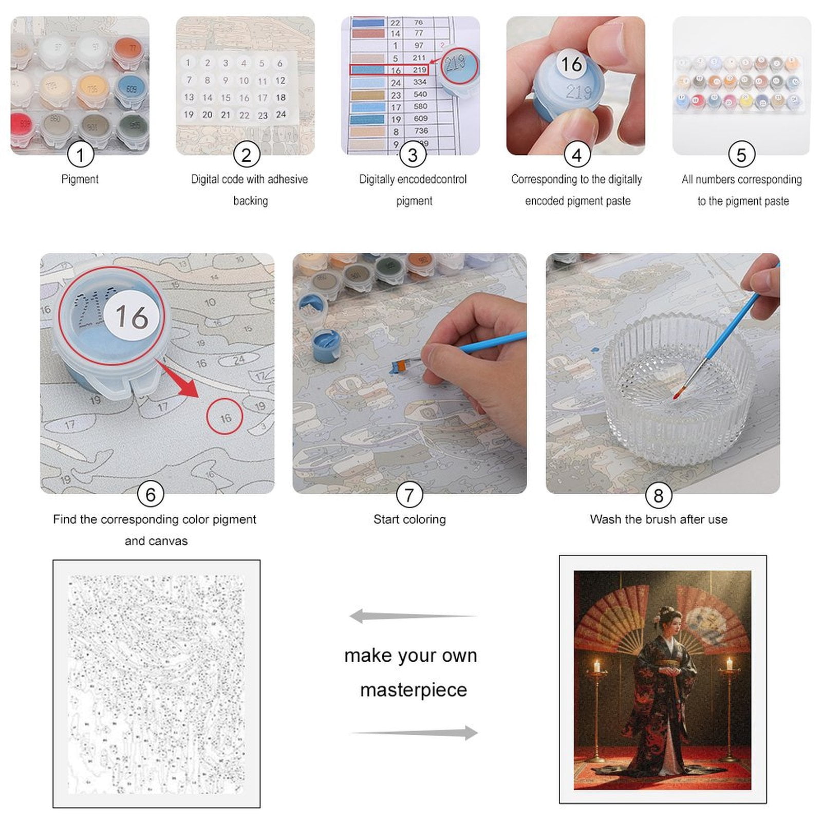 Paint By Numbers Kit for Adults Beginner - DIY Elegant Kimono Woman Candles Fan Canvas Painting Kits for Adults, Frameless Paint By Number for Adults for Home Wall Decor 16x20 Inch