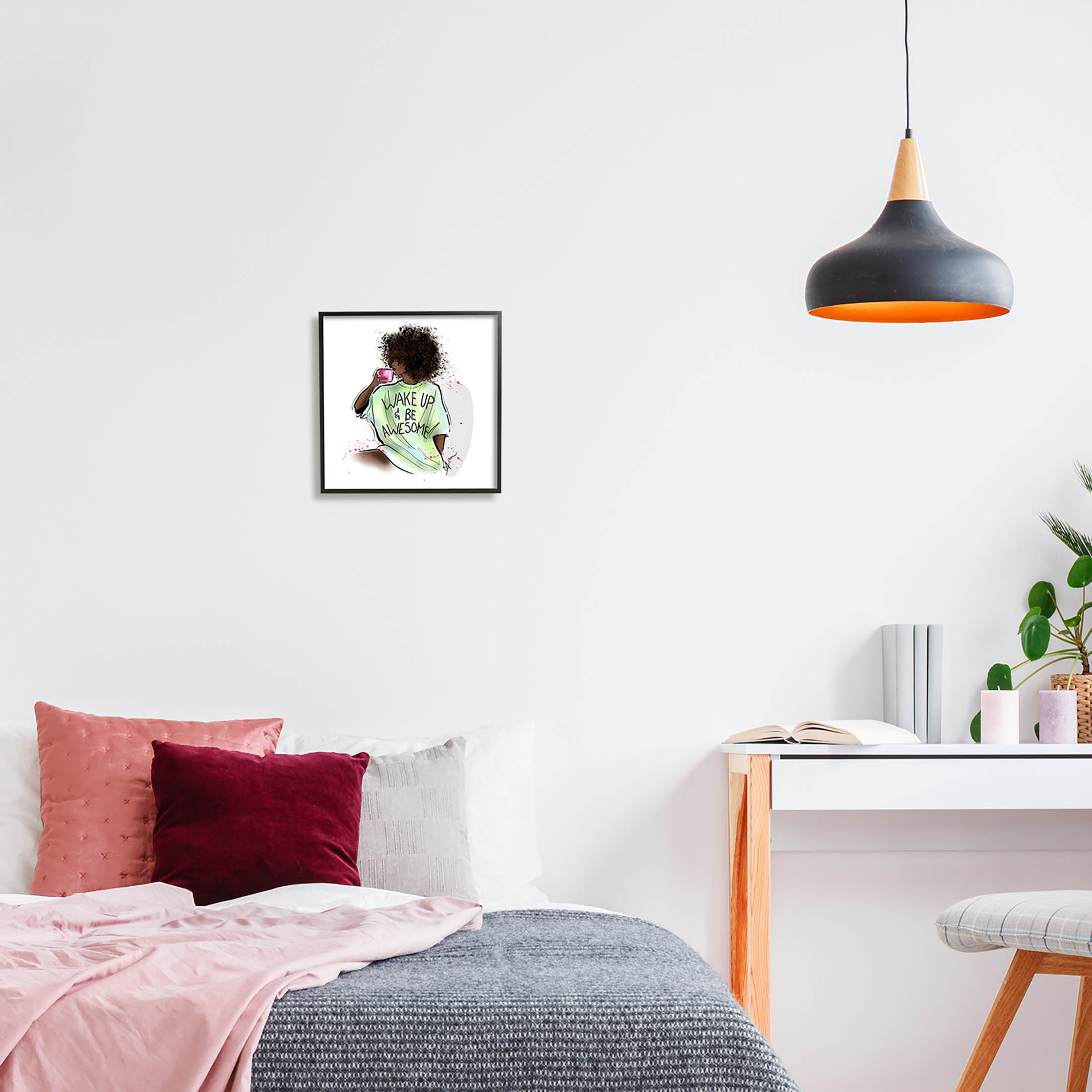 Stupell Industries Wake Up Be Awesome Phrase Graphic Art Black Framed Art Print Wall Art, Design by Alison Petrie
