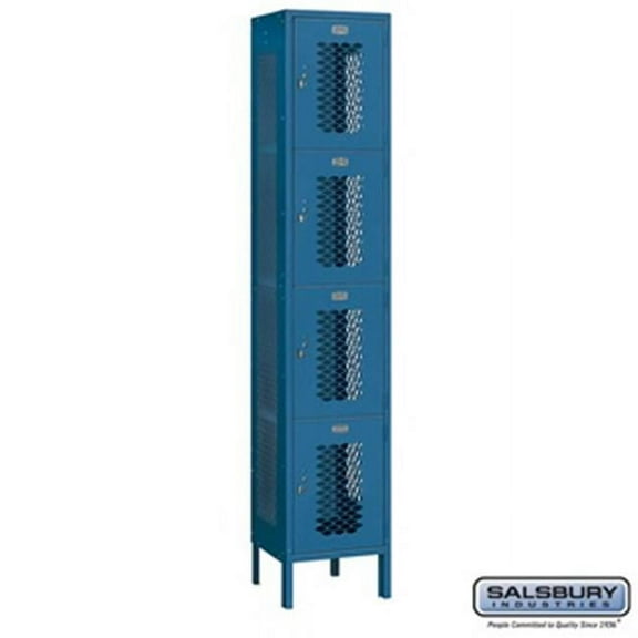 Salsbury 84165BL-U 1 x 6 x 15 in. Four Tier Extra Wide Vented Metal Locker, Blue - Unassembled