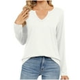 thumbnail image 2 of asjyhkr Womens Blouses Long Sleeve V Neck Pullover Casual Solid Color Loose Breathable Lightweight Hiking Vacation Outdoor Tops, 2 of 6