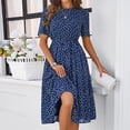 thumbnail image 5 of Stichou Women Summer O Neck Beach Dress Elegant Dot Print Long Sleeve Chiffon A Line Casual Sundress Blue M, 5 of 6