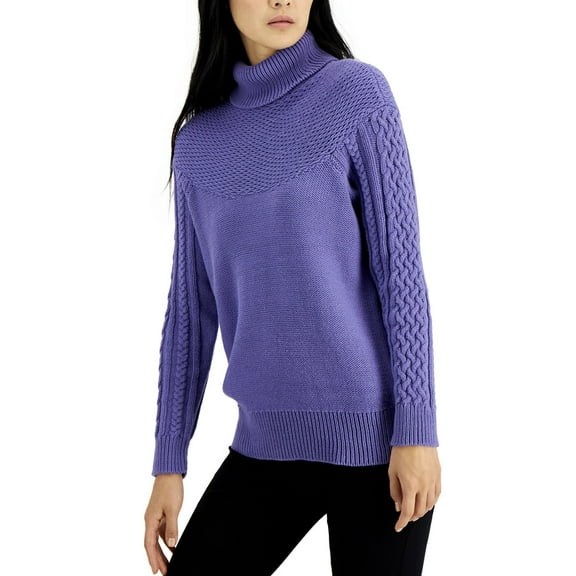 Alfani Women's Cable-Knit Turtleneck Sweater Corsican Blue Size M