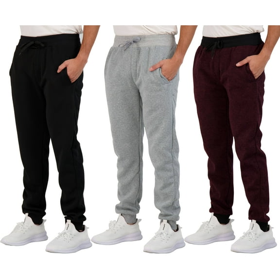 3 Pack: Men's Tech Fleece Active Athletic Casual Jogger Sweatpants with Pockets